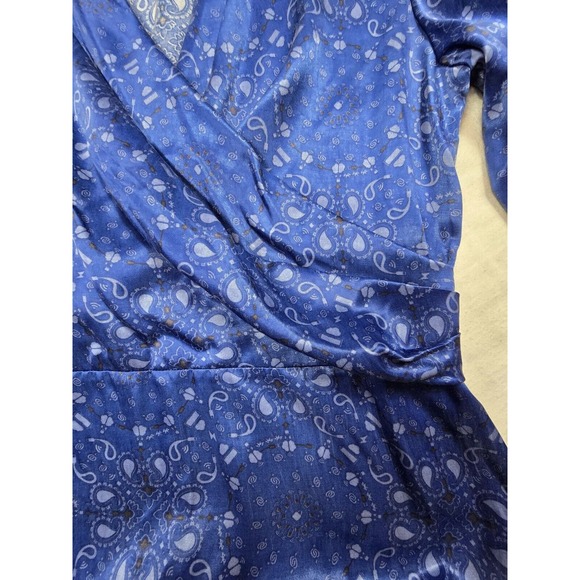 SOI PARIS Dress Surplice Neck Paisley Geometric Blue Cupro Rayon SZ EU 42 US L - Picture 4 of 12